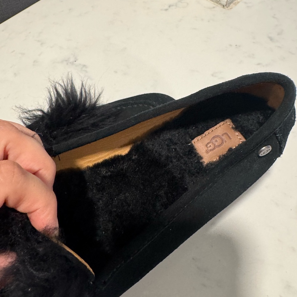 UGG Black Suede Loafers with Faux Fur Detail - Picture 7 of 11